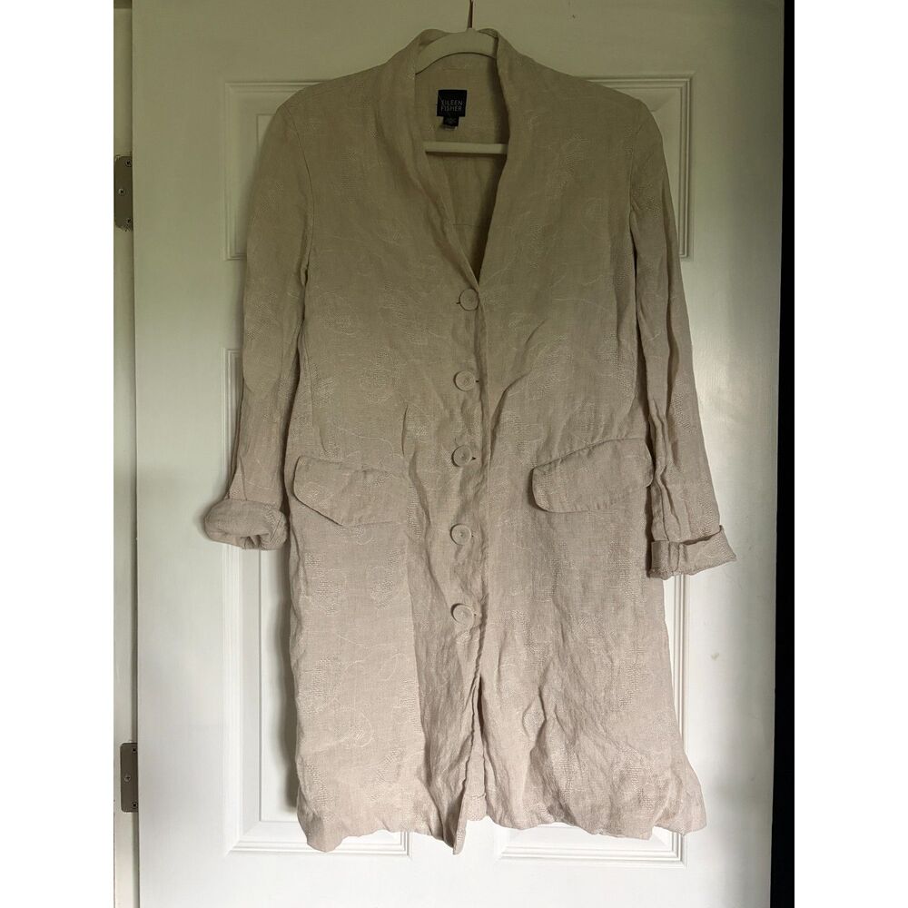 Eileen Fisher Light Beige Button Up Jacket Blazer Linen Pockets Sz XS